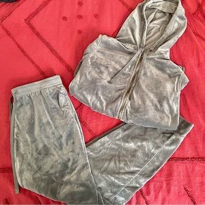 Gray Velour Track Suit Set